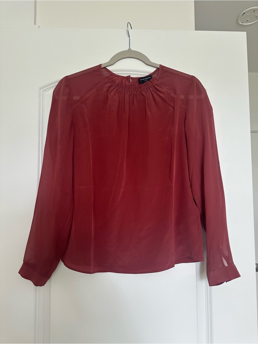 100% Silk Deep Rose Color Long Sleeve Blouse